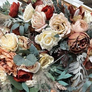 Wedding flowers, themed with terracotta, rustic boho wedding.